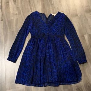 Michael Kors Blue Leopard V Neck Dress